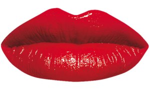 Measure: Bright red lips against a white background